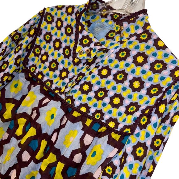 yvonne's Hand made fabulous tile print brown yellow print tunic dress XS - Picture 4 of 5